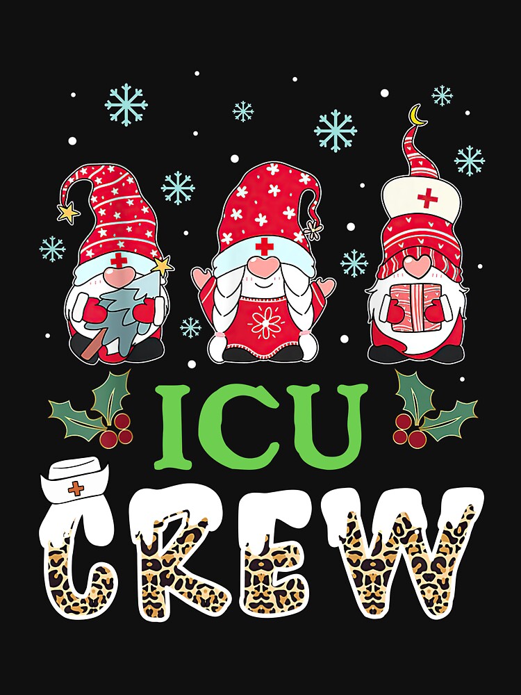 Disover ICU Crew Leopard Santa Hat Stethoscope Nurse Christmas Classic T-Shirt