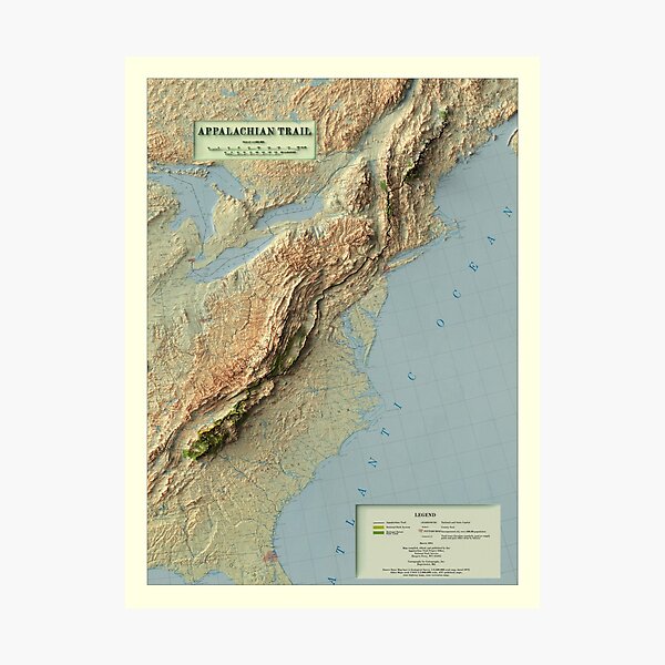 Item preview, 1981 Appalachian Trail, USA Shaded Relief Map digitally-rendered (2D ONLY - Not 3D) designed and sold by ThinkAboutMaps.