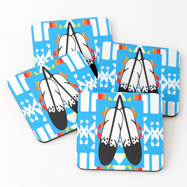 Item preview, Sky Blue / Fire Color / White Double Feather Native Blanket Print designed and sold by JMWCD.
