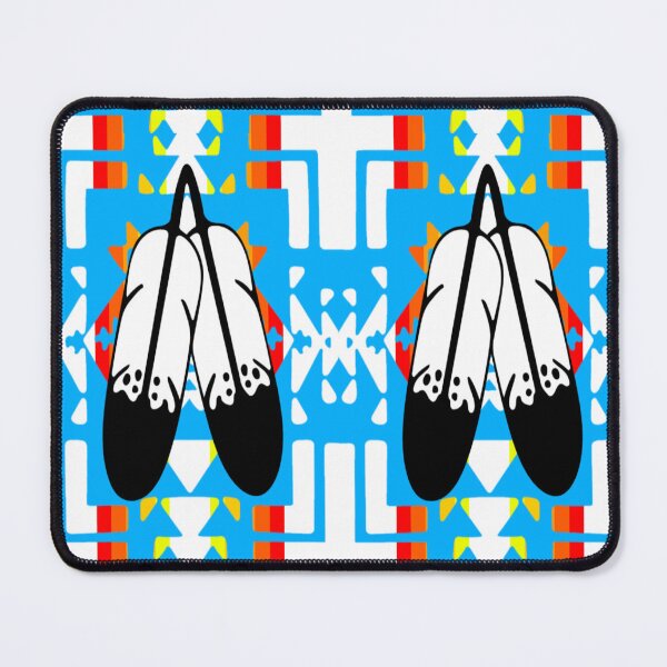 Item preview, Sky Blue / Fire Color / White Double Feather Native Blanket Print designed and sold by JMWCD.