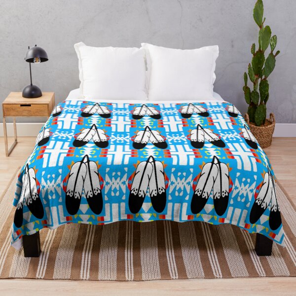 Item preview, Sky Blue / Fire Color / White Double Feather Native Blanket Print designed and sold by JMWCD.