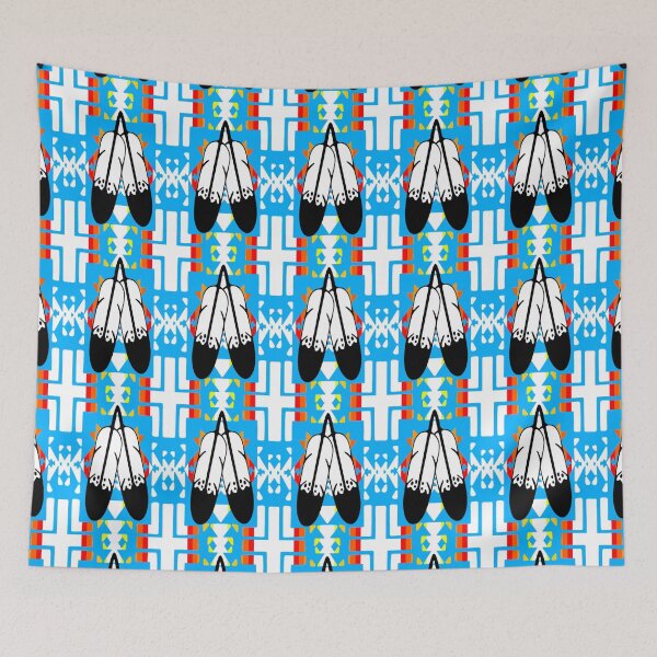 Item preview, Sky Blue / Fire Color / White Double Feather Native Blanket Print designed and sold by JMWCD.