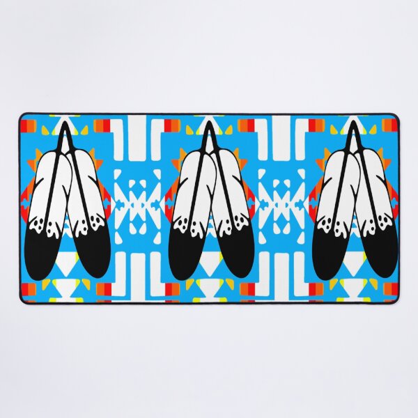 Item preview, Sky Blue / Fire Color / White Double Feather Native Blanket Print designed and sold by JMWCD.