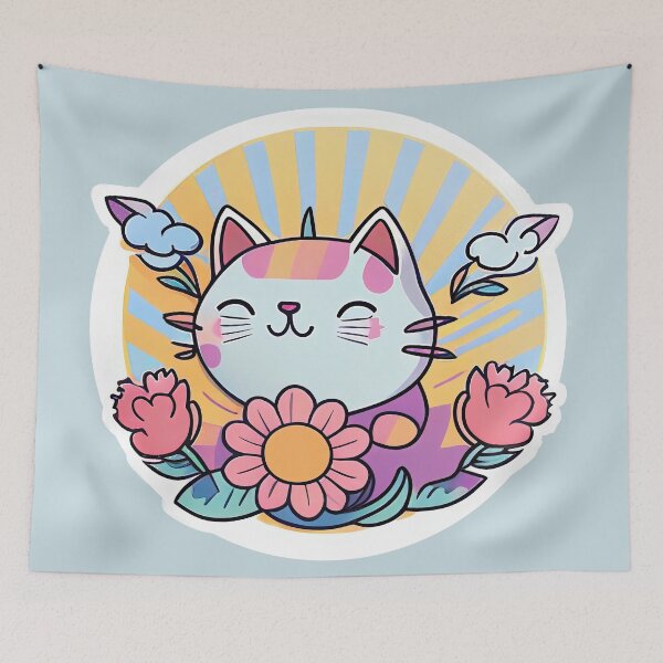 Item preview, Kawaii Unicorn Cat Holding Flowers designed and sold by cardinalhill.