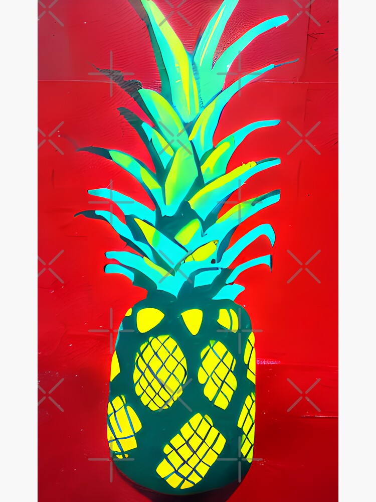 "Pineapple Green Pineapple with Red Background" Sticker for Sale by