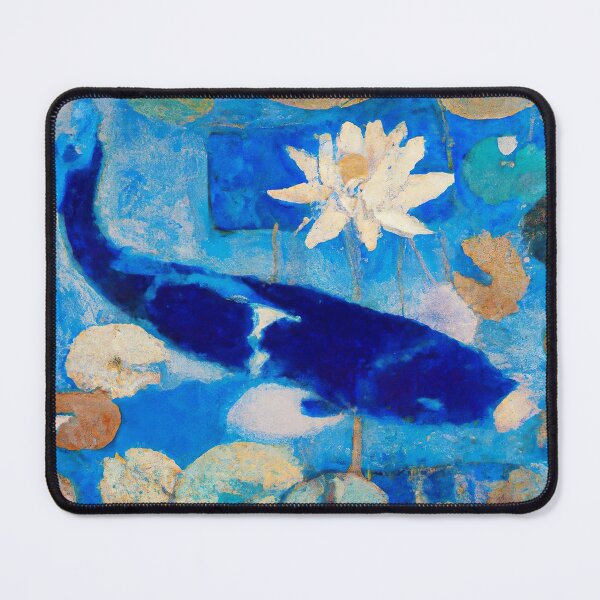 Item preview, Koi Carp Fish Among Water Lilies - impressionist painting - Deep Blue and Bronze Tones designed and sold by Inomaly Art.