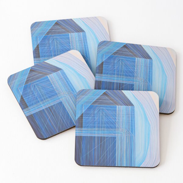 Item preview, Blue Abstract Painting - Fine Lines - Minimalist Geometric - Warm Highlights designed and sold by Inomaly Art.