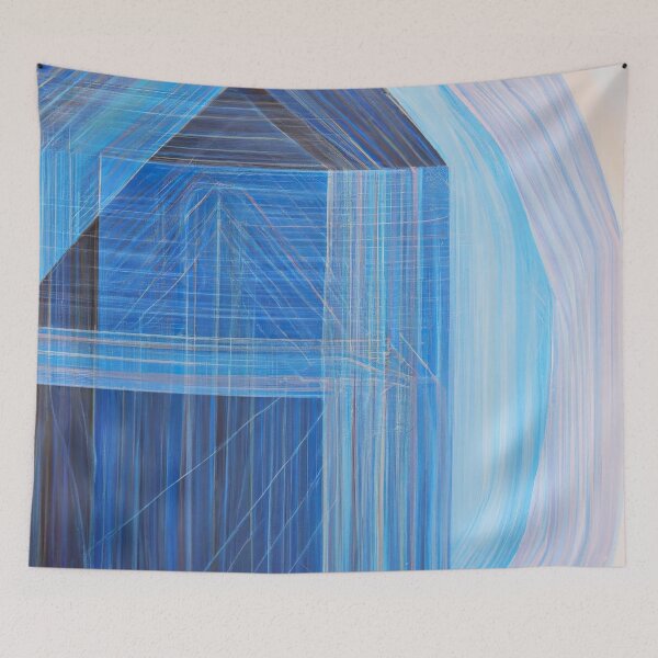 Item preview, Blue Abstract Painting - Fine Lines - Minimalist Geometric - Warm Highlights designed and sold by Inomaly Art.