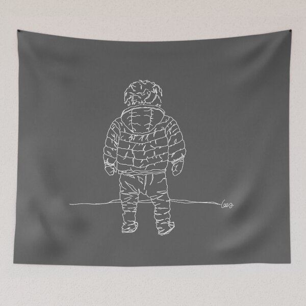 Item preview, Child in down jacket (white outlines, gray background) designed and sold by MentaLee.