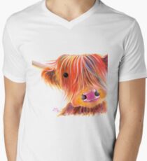 Scottish Highland Cow PRiNT ' SWEET SATSUMA ' by Shirley MacArthur V-Neck T-Shirt