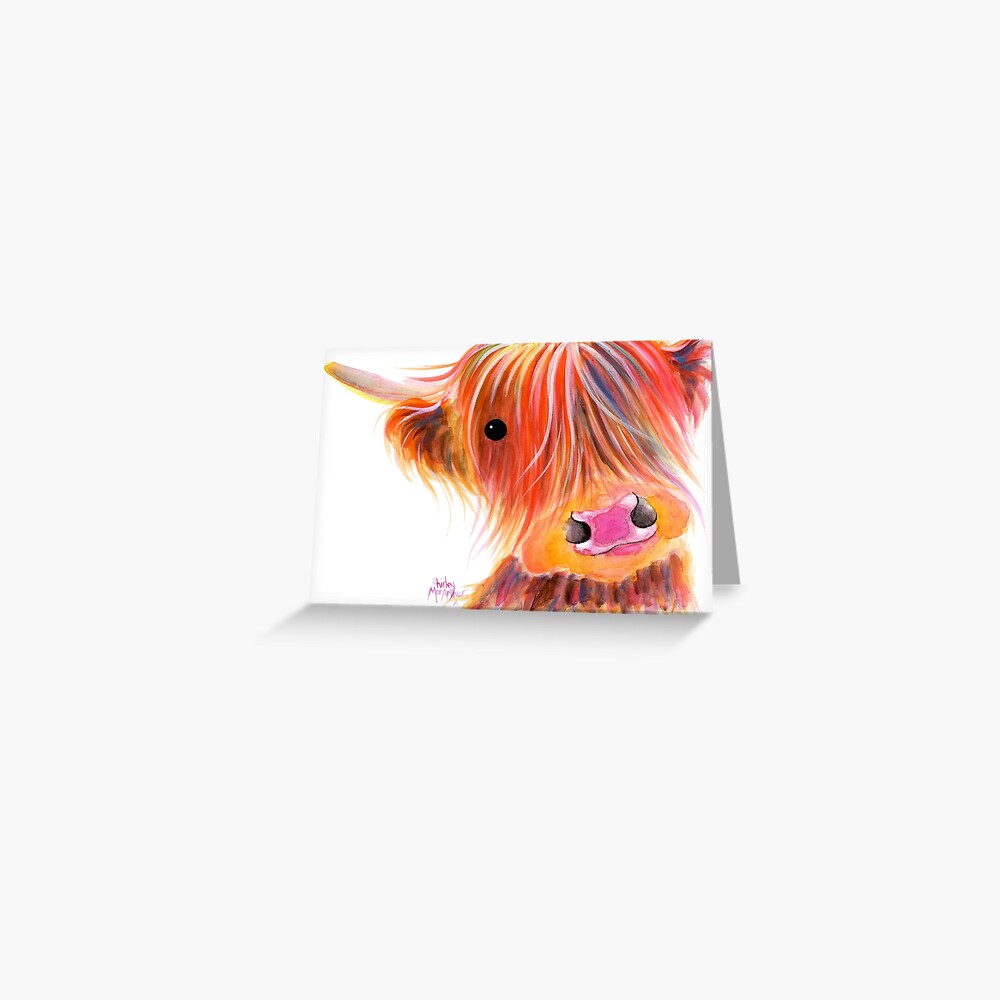 Scottish Highland Cow PRiNT ' SWEET SATSUMA ' by Shirley MacArthur Greeting Card