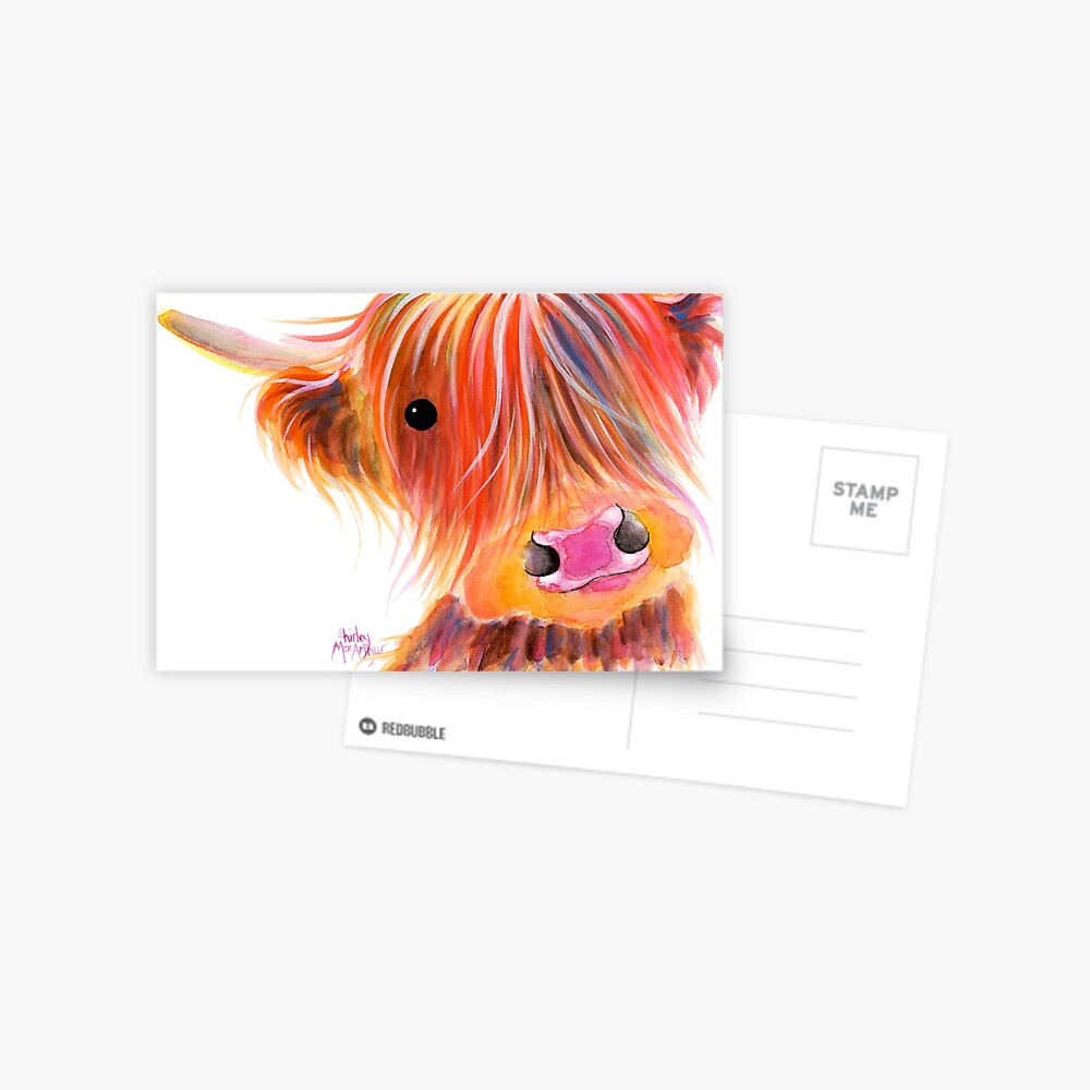 Scottish Highland Cow PRiNT ' SWEET SATSUMA ' by Shirley MacArthur Postcard