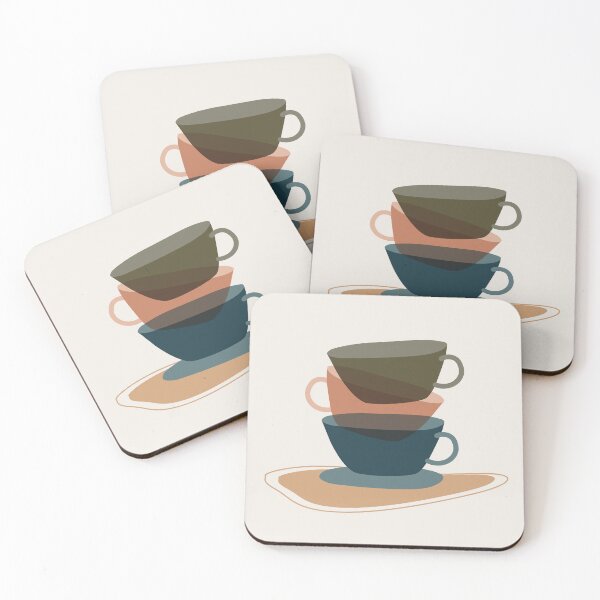 Item preview, Boho teacup stack still life abstract illustration designed and sold by ToATeaGifts.