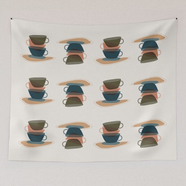 Item preview, Boho teacup stack still life abstract illustration designed and sold by ToATeaGifts.