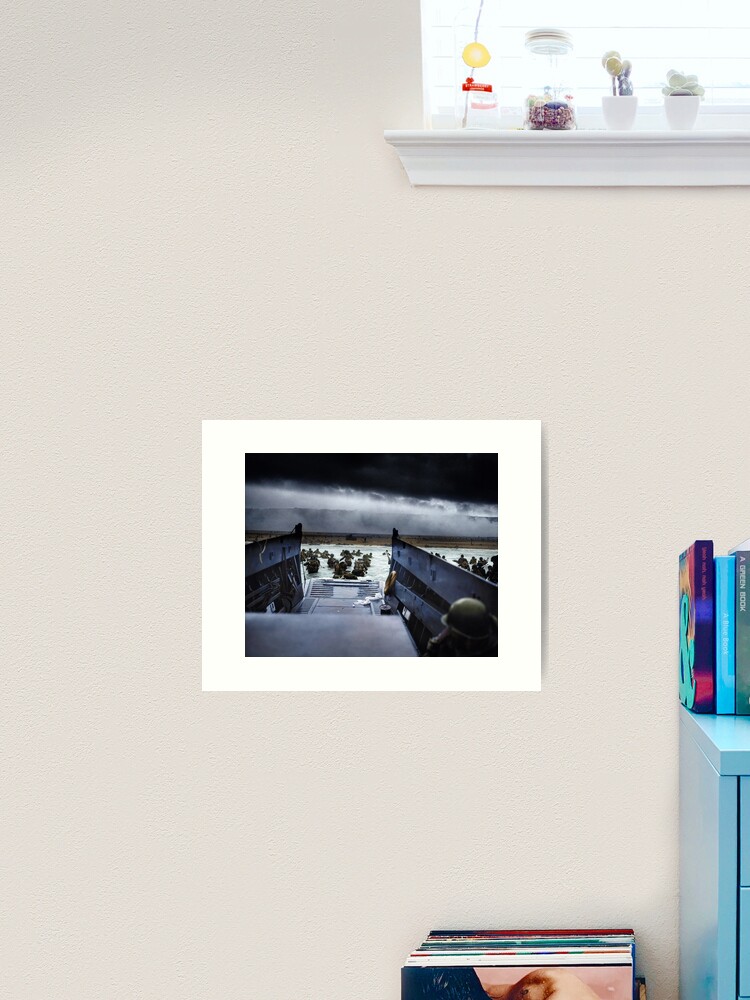 Thumbnail 1 of 3, Art Print, Men of the 16th Infantry Regiment, U.S. 1st Infantry Division wade ashore on Omaha Beach on the morning of 6 June 1944 #DDay designed and sold by marinamaral.