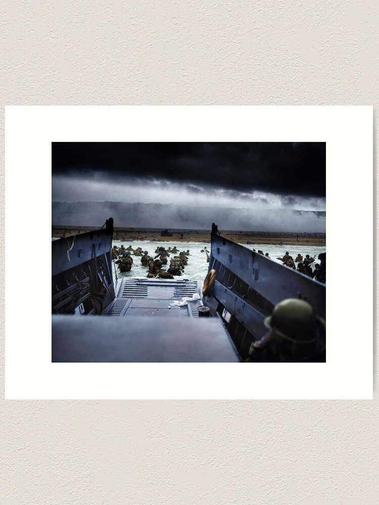 Thumbnail 2 of 3, Art Print, Men of the 16th Infantry Regiment, U.S. 1st Infantry Division wade ashore on Omaha Beach on the morning of 6 June 1944 #DDay designed and sold by marinamaral.