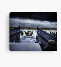 Men of the 16th Infantry Regiment, U.S. 1st Infantry Division wade ashore on Omaha Beach on the morning of 6 June 1944 #DDay Canvas Print