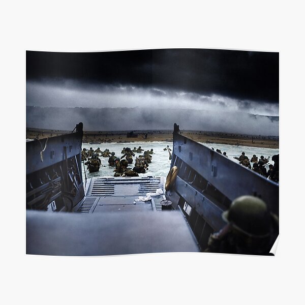 Men of the 16th Infantry Regiment, U.S. 1st Infantry Division wade ashore on Omaha Beach on the morning of 6 June 1944 #DDay Poster