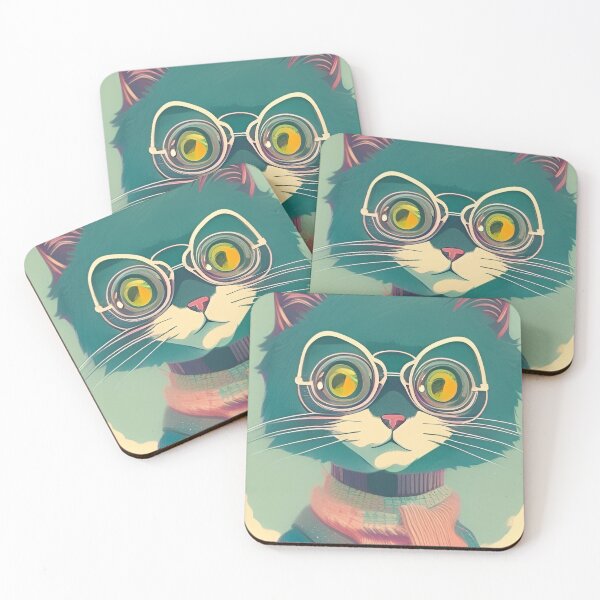 Item preview, Cute Hipster Blue Anthropomorphic Cat Wearing Glasses Artwork - Unique Retro Manga Aesthetic designed and sold by emmtayloor.