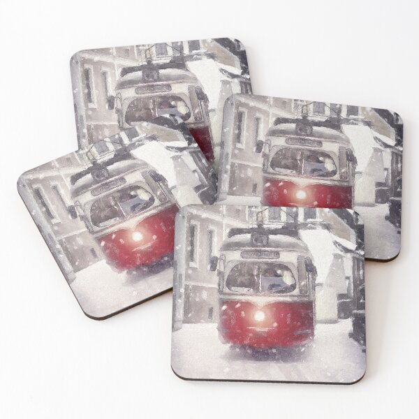 Item preview, Red Old Tram under Snow designed and sold by noirlines.
