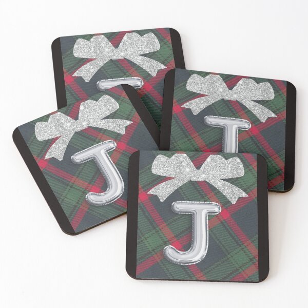Item preview, Glorious Red and Green Plaid with  Glittering Bow and Puff Initial-J designed and sold by SunMoonBeyond.