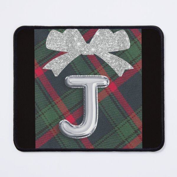 Item preview, Glorious Red and Green Plaid with Glittering Bow and Puff Initial-J designed and sold by SunMoonBeyond.