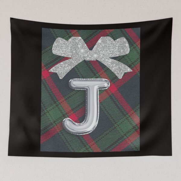 Item preview, Glorious Red and Green Plaid with  Glittering Bow and Puff Initial-J designed and sold by SunMoonBeyond.