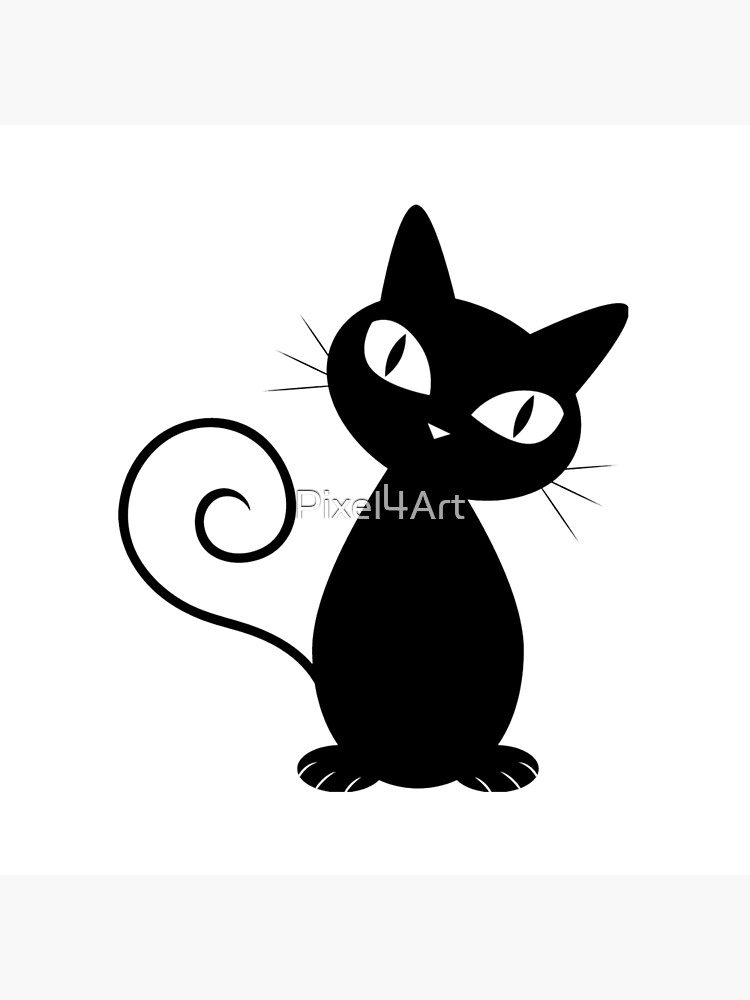 Cartoon black cat drawing. Simple and cute kitten silhouette