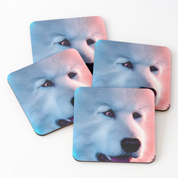 Item preview, White Samoyed dog portrait - neon light #24 designed and sold by supeart.