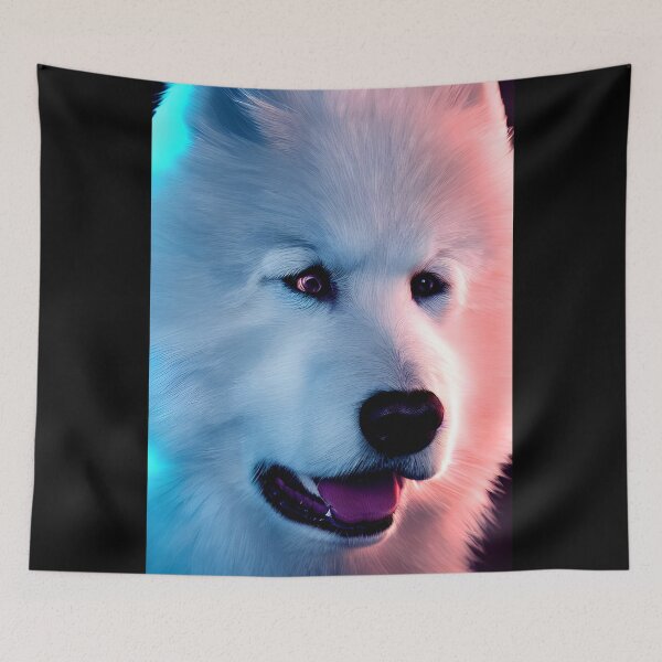Item preview, White Samoyed dog portrait - neon light #24 designed and sold by supeart.