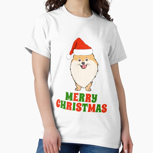Item preview, Festive Pomeranian Merry Christmas Tee Shirt designed and sold by PrintaPup.