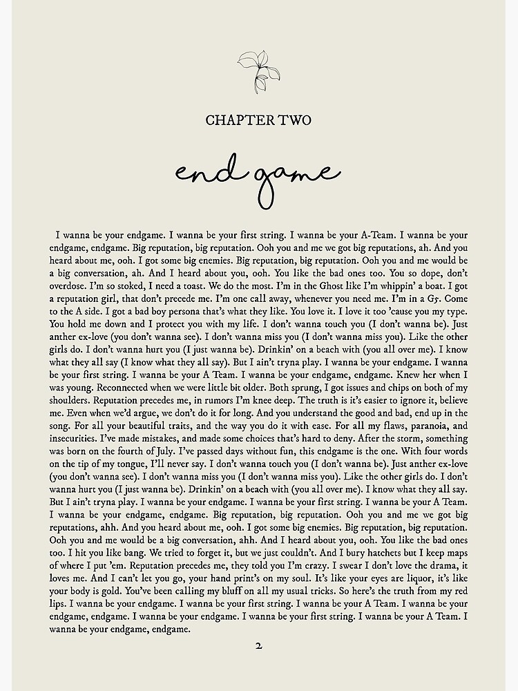 End Game Lyrics Photographic Print for Sale by queseraseraa