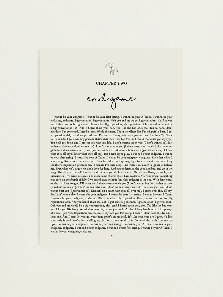 End Game Lyrics Print | Taylor Swift Art Print | Digital Download