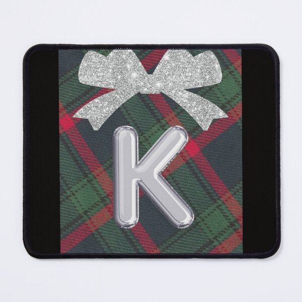 Item preview, Glorious Red and Green Plaid with Glittering Bow and Puff Initial-K designed and sold by SunMoonBeyond.