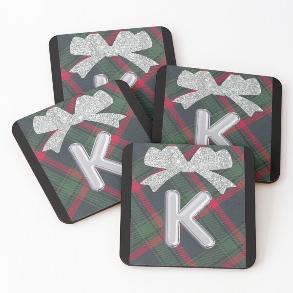 Item preview, Glorious Red and Green Plaid with  Glittering Bow and Puff Initial-K designed and sold by SunMoonBeyond.