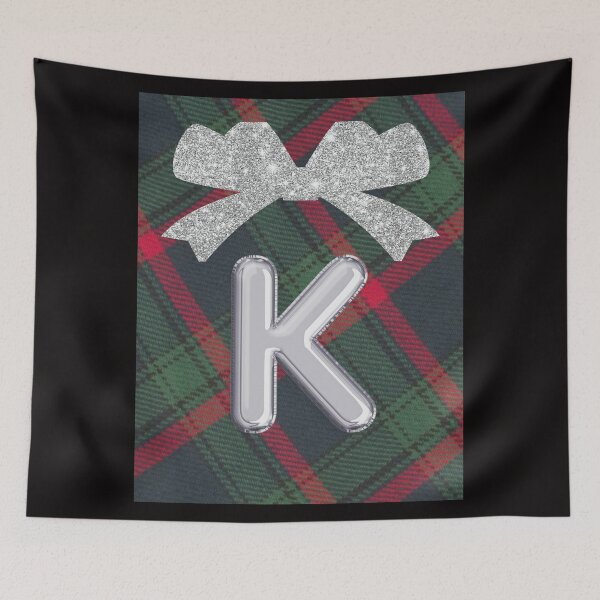 Item preview, Glorious Red and Green Plaid with  Glittering Bow and Puff Initial-K designed and sold by SunMoonBeyond.