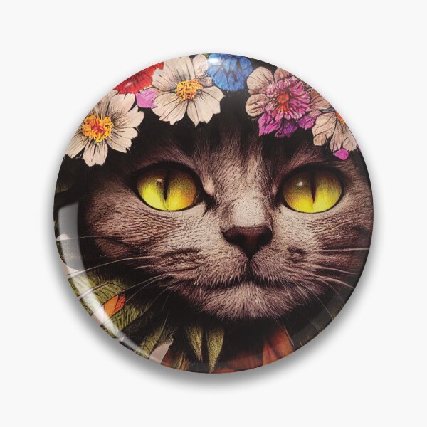 Item preview, Happy Cat With Yellow Eyes Surrounded By Leaves Wearing a Floral Head Piece designed and sold by bigmomma00.