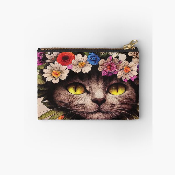 Item preview, Happy Cat With Yellow Eyes Surrounded By Leaves Wearing a Floral Head Piece designed and sold by bigmomma00.