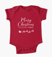 Merry Christmas ya filthy animal Short Sleeve Baby One-Piece