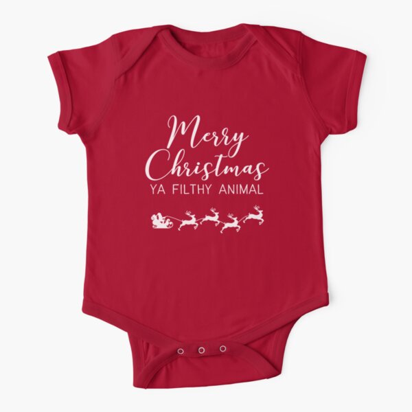 Merry Christmas ya filthy animal Short Sleeve Baby One-Piece
