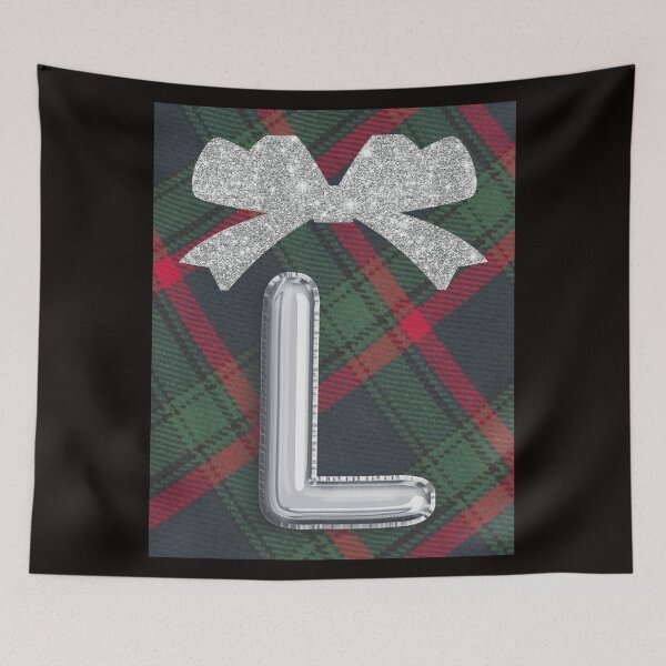 Item preview, Glorious Red and Green Plaid with  Glittering Bow and Puff Initial-L designed and sold by SunMoonBeyond.