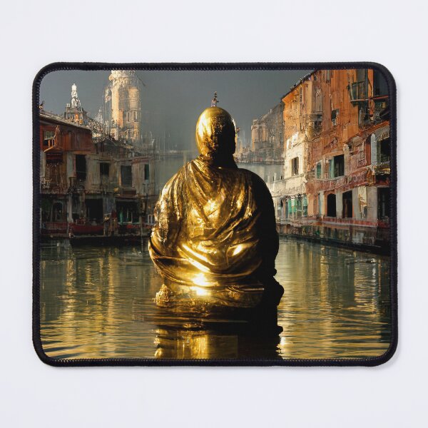 Item preview, Golden Buddha statue levitating canal in Venice designed and sold by osssoconcept.