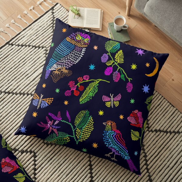 Vintage composition with embroidered fantasy garden. Floor Pillow