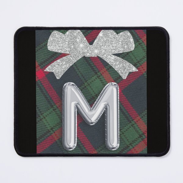 Item preview, Glorious Red and Green Plaid with Glittering Bow and Puff Initial-M designed and sold by SunMoonBeyond.