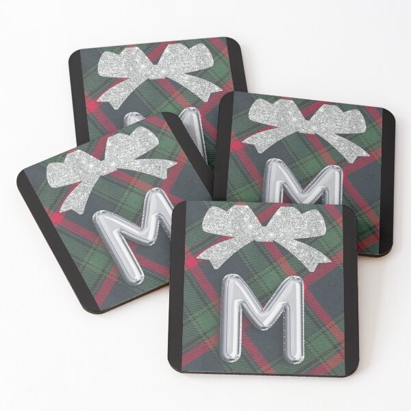 Item preview, Glorious Red and Green Plaid with  Glittering Bow and Puff Initial-M designed and sold by SunMoonBeyond.