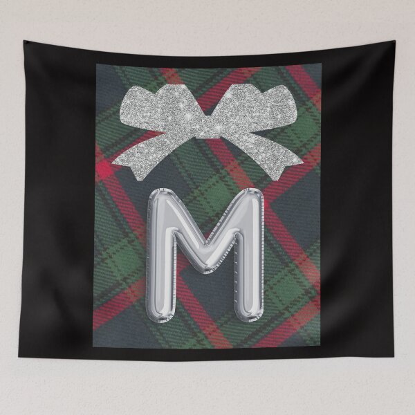 Item preview, Glorious Red and Green Plaid with  Glittering Bow and Puff Initial-M designed and sold by SunMoonBeyond.
