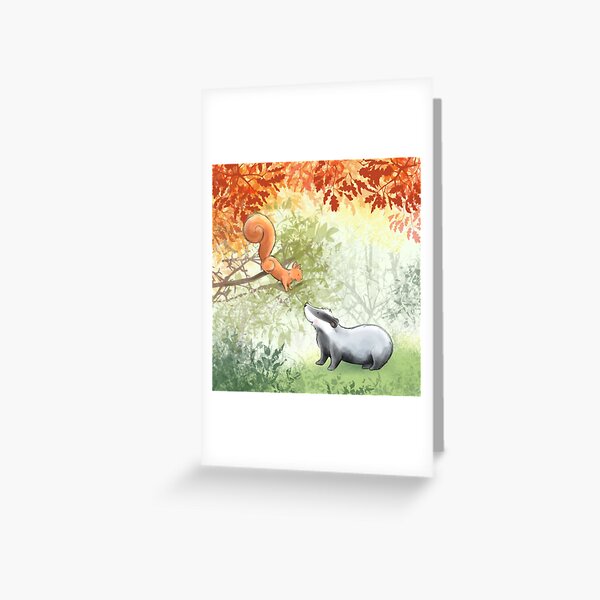 Badger and squirrel - forest friends Greeting Card