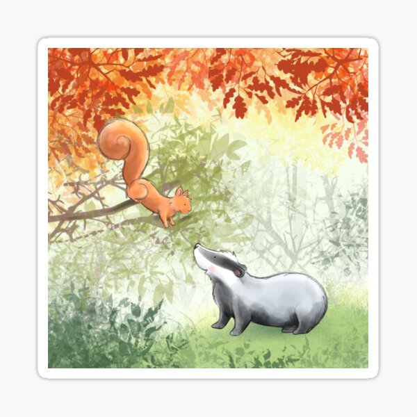 Item preview, Badger and squirrel - forest friends  designed and sold by Whimsicolourart.