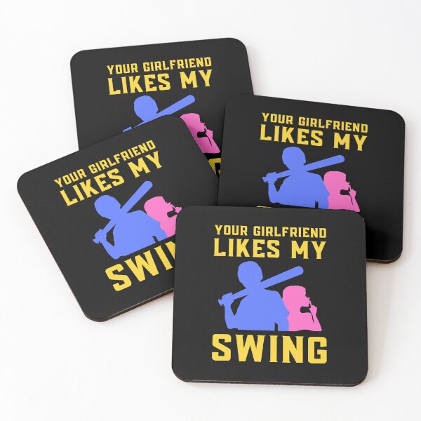 Item preview, Your Girlfriend Likes My Swing : Retro Funny Meme Quote BaseBall Softball : Bat and Girl Art designed and sold by MokonoKokoro.