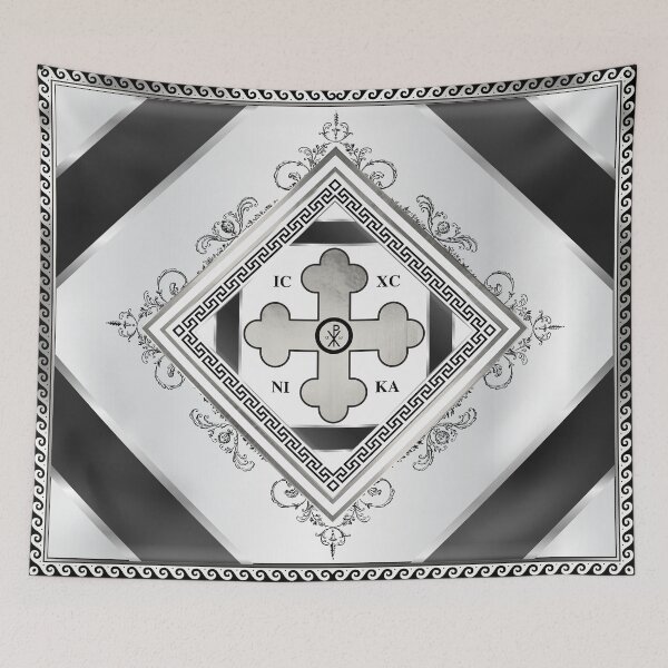 Item preview, Greek Orthodox Cross Silver Black Ornate designed and sold by Yiorgos Designs.